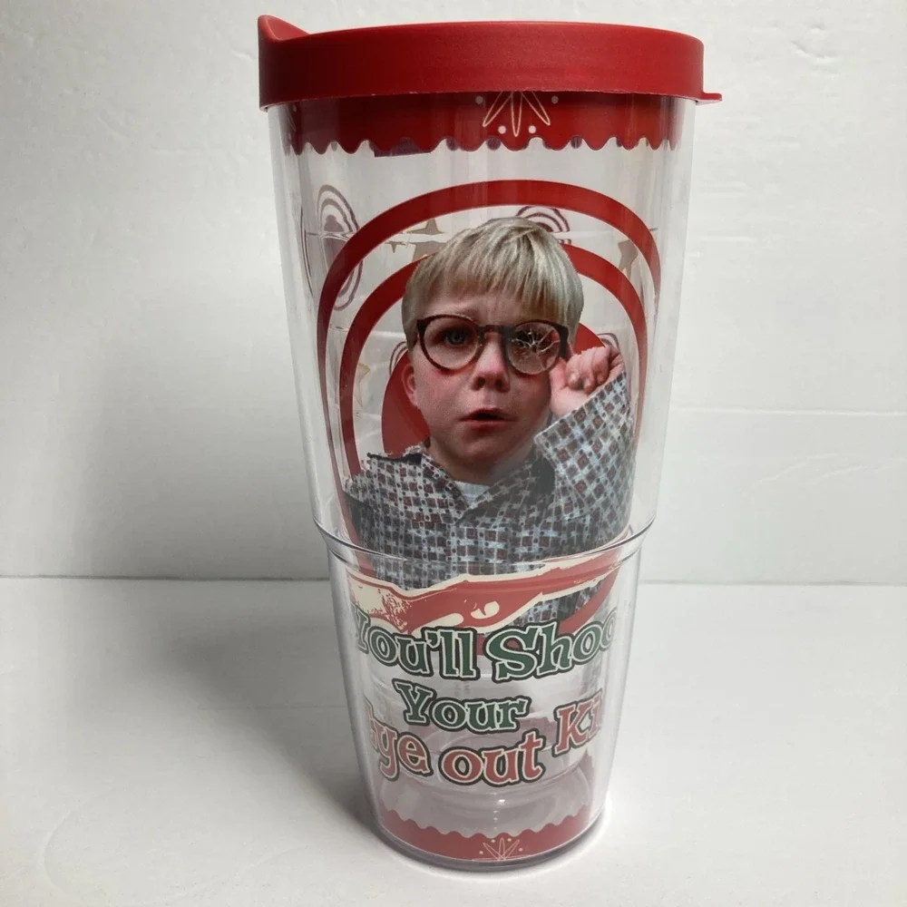 A Christmas Story Tervis Tumbler Hot/ Cold Red Lid, Holiday Tumbler 24 Ounce